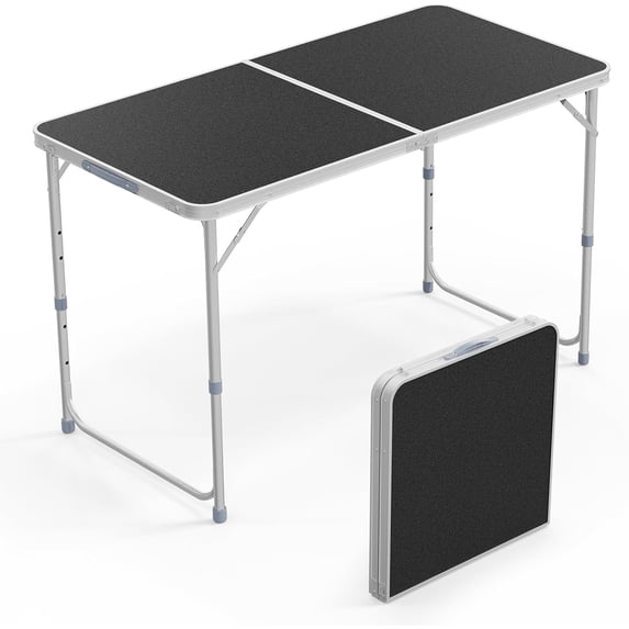 JFTER 4FT White Folding Table with Carrying Handle Height Adjustable Lightweight Fold Up Portable for Indoor Outdoor Picnic,Camping,Hiking,Fishing,BBQ …