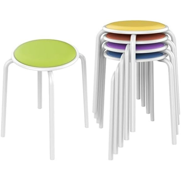 JFTER 5PCS Metal Stack Nesting Stools with Padded Seats Backless Stool for Home Kitchen 17.7in Height