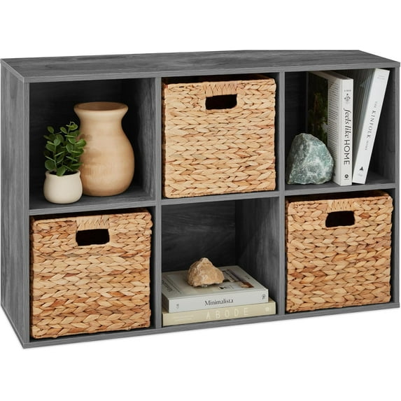 JFTER 6-Cube Storage Organizer, 11in Shelf Opening, Bookcase, Display Shelf, Customizable w/ 3 Removable Back Panels – Dark Gray