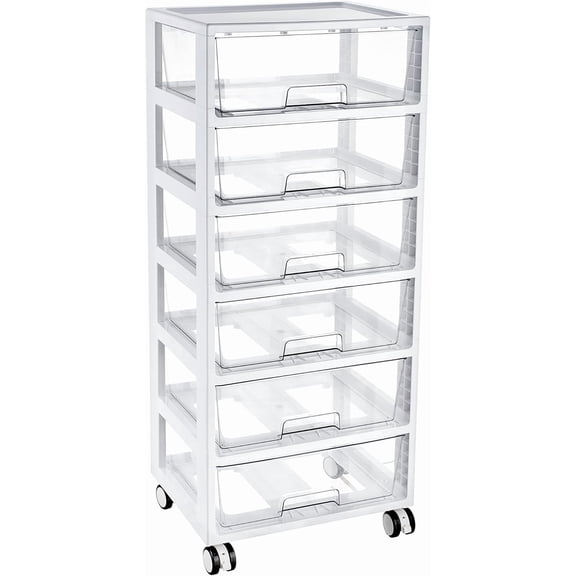 JFTER 6-Tier Rolling Cart with Deep Drawers, Clear Plastic Storage Organizer for Art & Craft Supplies, Toy, Office, Classroom, Bedroom, Bathroom