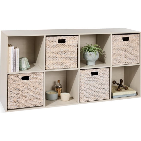 JFTER 8-Cube Storage Organizer, 11in Shelf Opening, Bookcase, Display Shelf, Customizable w/ 3 Removable Back Panels Whitewash