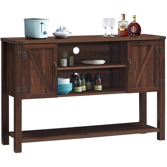 JFTER Console Table Buffet Table, Modern Sideboard with Storage Cabinets and Bottom Shelf, Contemporary Tall Buffet Storage Cabinet, Kitchen Dining Room Furniture (Brown)