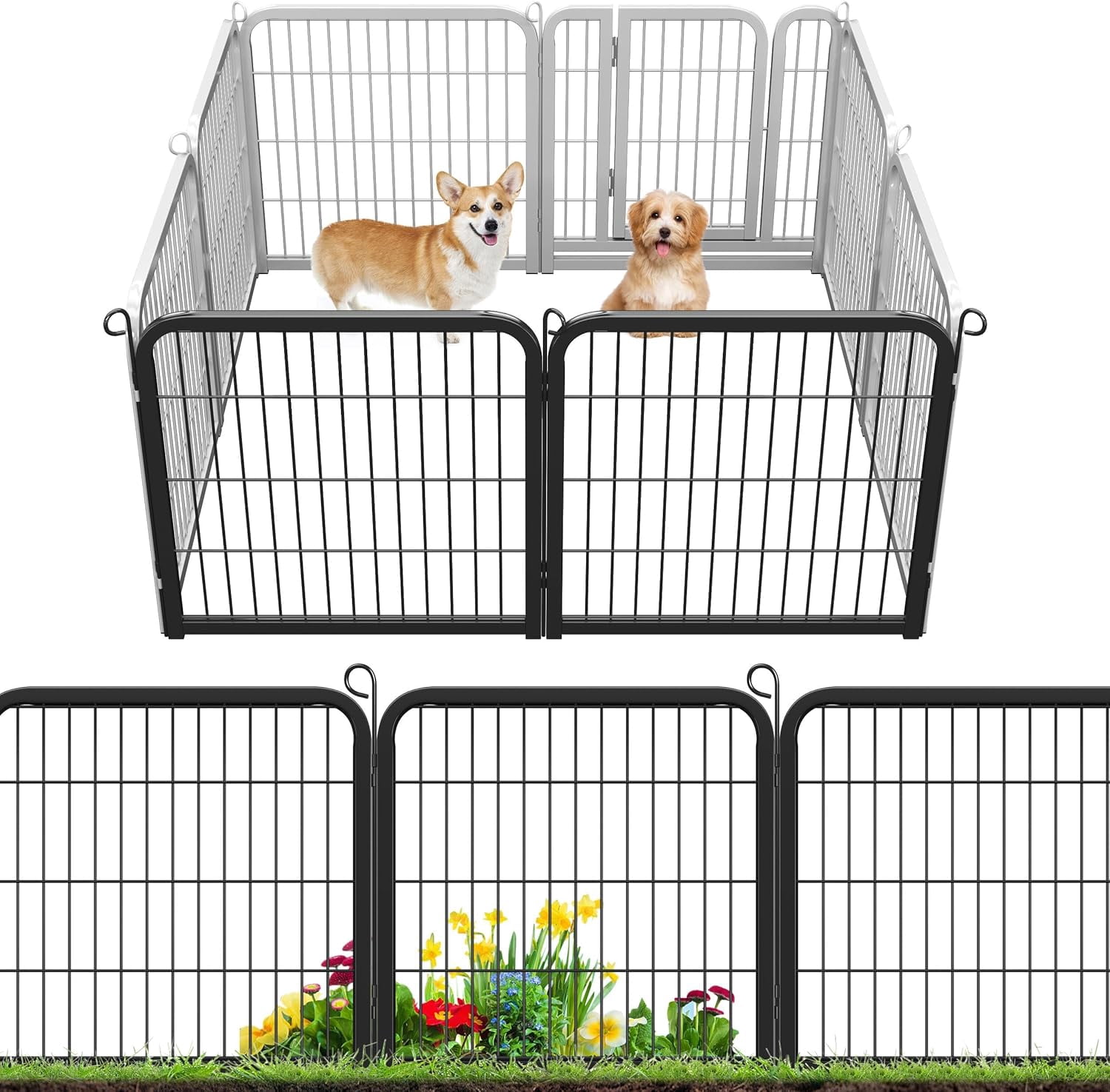 JFTER Decorative Garden Fence - 24in x 10.6ft Rustproof Folding Fencing Landscape Patio Flower Bed Animal Barrier Border for Dog Outdoor Fences Black