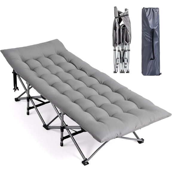 JFTER Folding Camping Cot Bed,Camping Cots for Adults with Mattress, Foldable Cots for Sleeping with Pillow 1200D Layer Oxford for for Guest,Travel,Hiking Grey