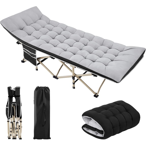 JFTER Folding Camping Cot Portable Outdoor Bed for Adults w/Mat & Storage Bag & Carry Bag, Heavy Duty Cots for Outdoor Travel & Office/Home Nap