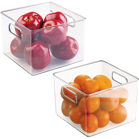 JFTER Kitchen Binz BPA-Free Plastic Deep Stackable Organizer with Handles - 8" x 8" x 6", Clear (Pack of 2)