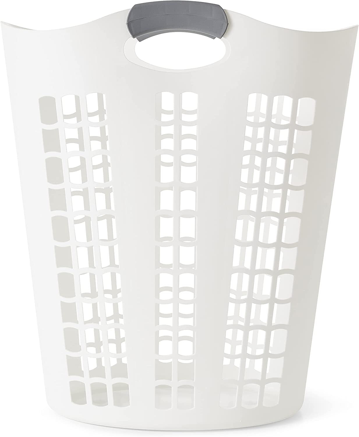 JFTER Laundry Basket, Easy Carry Flex Collapsible Hamper, 87.5 Liters, White - Large Plastic Clothes Storage Organizer for Home, Bathroom, and Bedroom