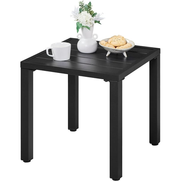 JFTER Outdoor Side Table, Small Metal Square Side Table, Easy Maintenance & Weather Resistance, Outside End Table for Patio, Porch, Deck, Pool, Indoor/Outdoor Use, Black