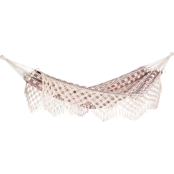 JFTER Paradiso Hammock, Authentic Brazilian, Boho Style Bordeaux, Recycled Cotton/Polyester Blend, Double, 142" L x 68" W, Holds up to 400lbs