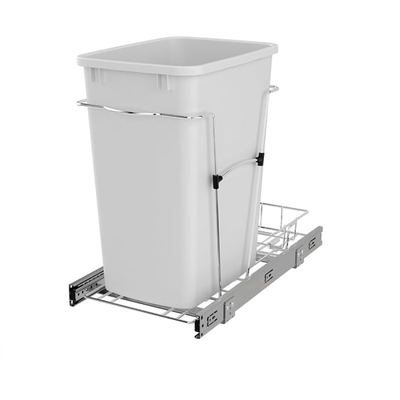 JFTER Pullout Trash Can for Kitchen Cabinets 35 Quart Garbage Waste Recycling Bin with Full Extension Slides, White, RV-12KD-11C