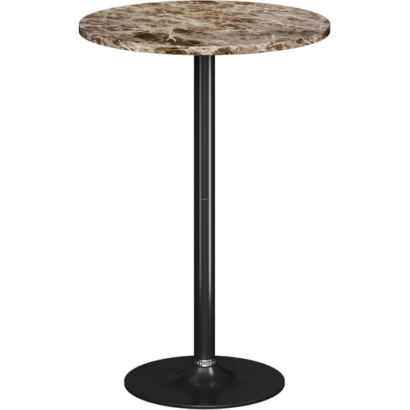 JFTER Round Bistro Pub Table Modern Style Metal Base MDF Top Cocktail Bar Table Counter Bar Height for Pub, Dining Room, Party (1, Marble-Black)