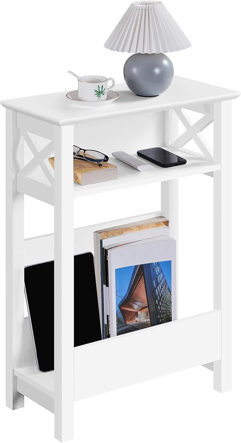 Small Table With Racks JFTER Small Side Table with Storage Shelf, 3-Tier Slim X Shaped End ...