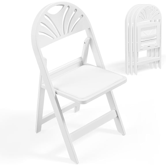 JFTER White Resin Plastic Folding Chair with Padding Seat, Foldable Plastic Chair Weight Capacity to 350 lbs Perfect for Event Party Indoor Outdoor, Shell Backrest, 4 Pack