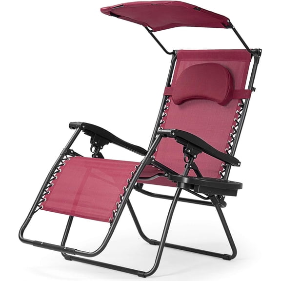 JFTER Zero Gravity Lounge Chair Folding Patio Recliner for Outdoor Beach Patio Poolside, Wine
