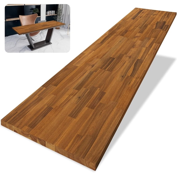 JFTER55 x 28 in. Solid Wood Table Top, Teak Stained Acacia Desktop for Standing Desk/Office Tabletop/Countertop, 0.7in. Thick