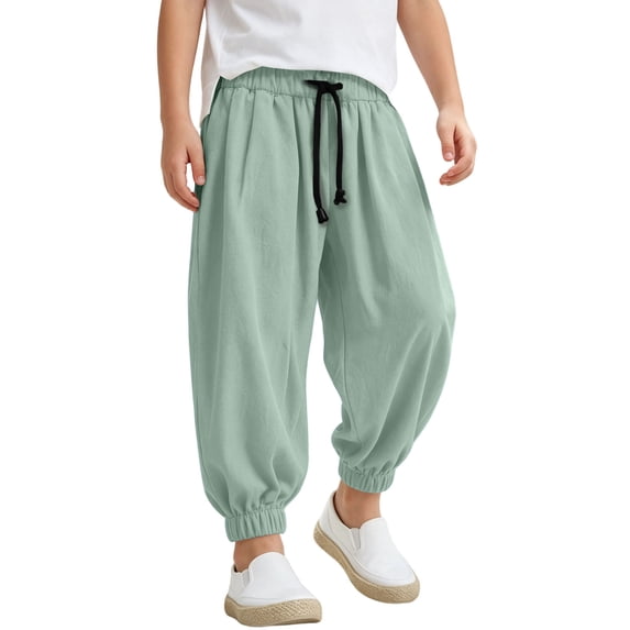 JFTTX Big Boys Baggy Pants Wide Leg Jogger Pants for Boys Elastic Waist Drawstring Casual Trousers with Pockets