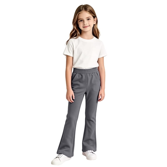 JFTTX Big Girls Thermal Pants Flared Leg Pants for Girls Elastic Waist Fall Winter Warm Trousers with Pockets