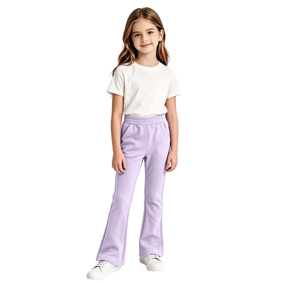 JFTTX Big Girls Thermal Pants Flared Leg Pants for Girls Elastic Waist Fall Winter Warm Trousers with Pockets
