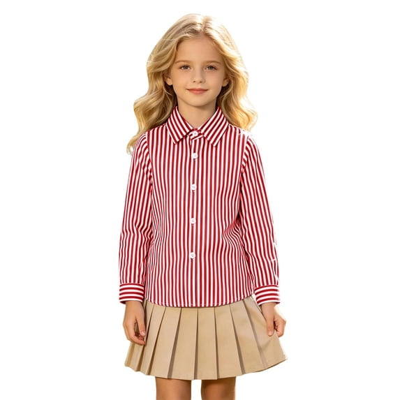 JFTTX Big Kids Striped Shirt Long Sleeve Button Down Shirts for Boys Lapel Neck Gentleman Tops for Children
