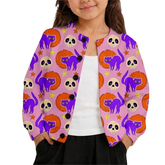 JFTTX Girls Halloween Cardigan Long Sleeve Button Down Sweaters for Girls Hallowmas Funny Graphic Fall Winter Jackets