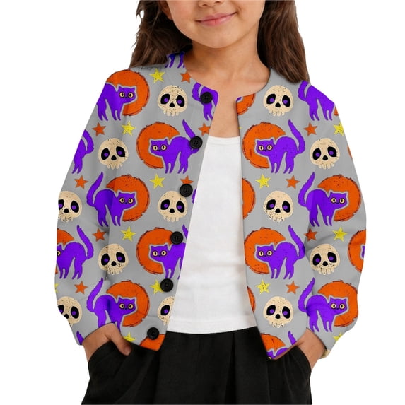 JFTTX Girls Halloween Cardigan Long Sleeve Button Down Sweaters for Girls Hallowmas Funny Graphic Fall Winter Jackets