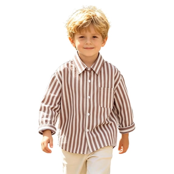 JFTTX Boys Striped Shirt Long Sleeve Button Down Shirts for Boys Lapel Neck Gentleman Tops for Kids