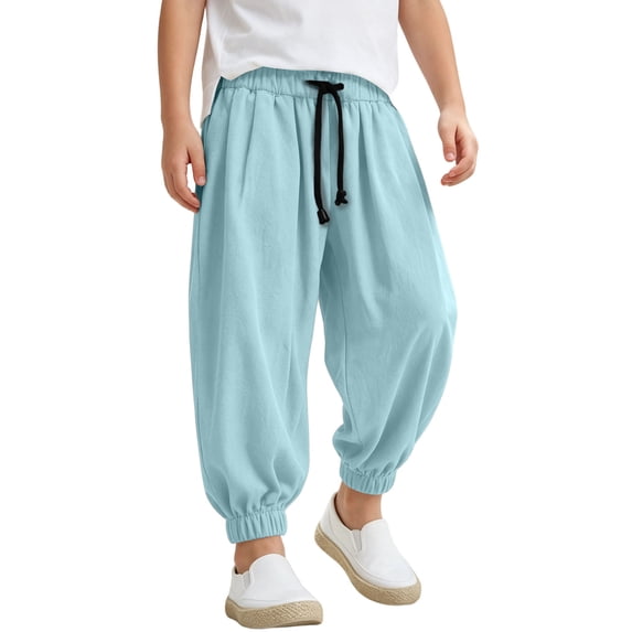 JFTTX Toddler Boys Baggy Pants Wide Leg Jogger Pants for Boys Elastic Waist Drawstring Casual Trousers with Pockets