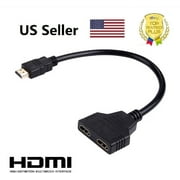 JFY 1/2Pcs HDMI-compatible Splitter 1 Input Male to 2 Output Female Port Cable Adapter Converter 1080P For games, videos, multimedia devices