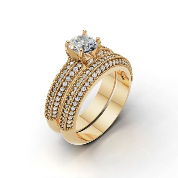 JFY JEWELS 2.5 Ct 14K Yellow Gold Plated Round Cut Cubic Zirconia Bridal Wedding Ring Set Made with 925 Sterling Silver
