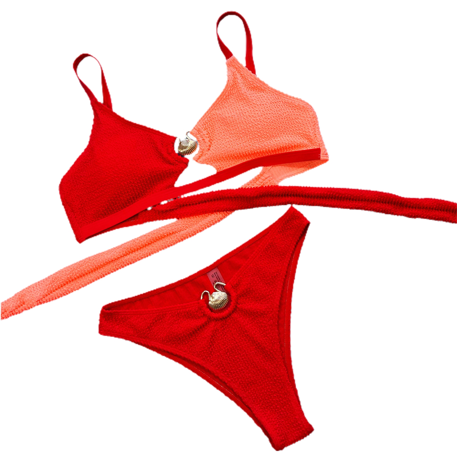 JFYi Split Bikini 2Pcs/Set Wading Back Laceup Classic Splicing Color