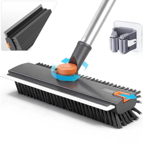 JFengqi Floor Scrub Brush with Long Handle, 3 in 1 Heavy Duty Stiff Bristle Floor Scrubber Broom with Squeegee for Cleaning Bathroom, Tile, Patio, Garage, Wall, Deck