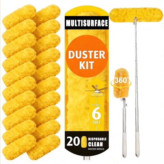 JFengqi Duster Refills, Disposable Microfiber Feather Duster, 6ft Extendable Handle + 20 Duster Refills