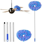 JFengqi Microfiber Ceiling Fan Duster with Extension Pole 13” to 49.7“ for Cleaning Fan, Furniture, Blue Pink
