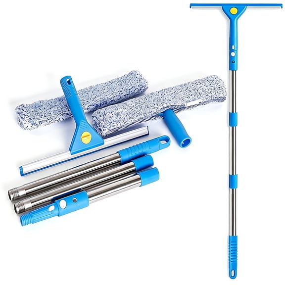 JFengqi Window Squeegee with Extension Pole, 4.2Ft Scrubber with Long Handle, Window Cleaner Tool Washing Equipment for Outdoor High Windows Glass