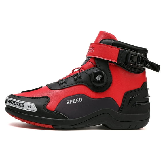 JG WOLVES - Motorcycle Boots - All-Season Comfort & Adventure - Waterproof Touring & Off-Road Riding Shoes - For Men & Women,Black-Red,43