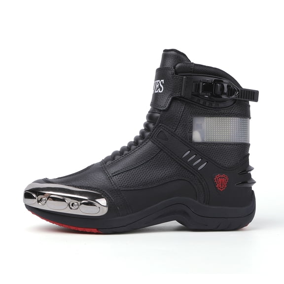 JG WOLVES - Smart LED Motorcycle Boots - Unisex Racing & Touring Riding Shoes - All-Season Motorbike Gear with Customizable Display,Black,42