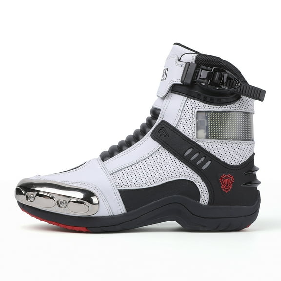 JG WOLVES - Smart LED Motorcycle Boots - Unisex Racing & Touring Riding Shoes - All-Season Motorbike Gear with Customizable Display,White ,47