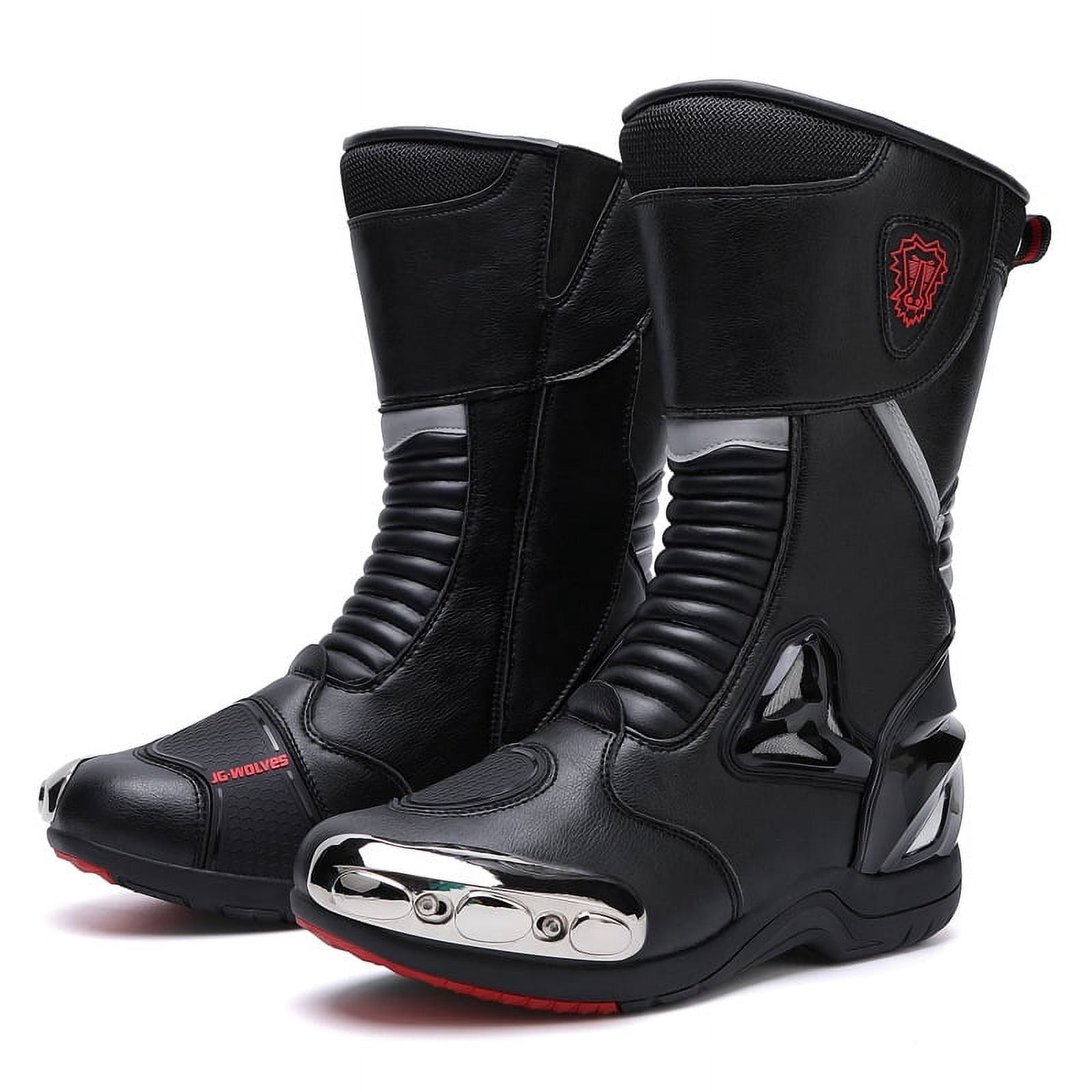 Stepthetop Men's Motorcycle Boots - Hand-Stitched Genuine Leather, Wide Toe, Non-Slip Sole