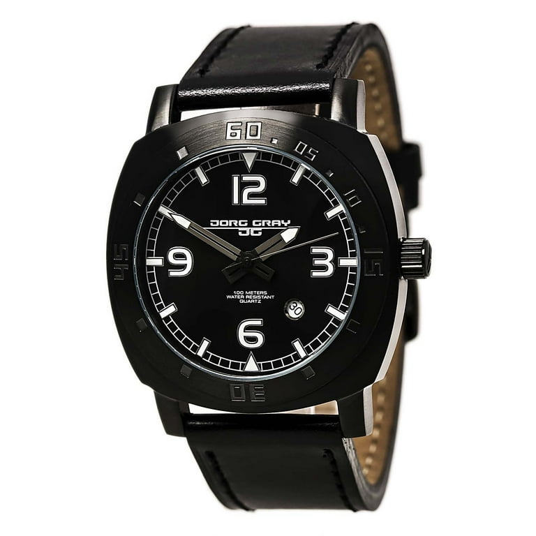 JG1020 11 Men s Black Dial 100M WR Leather Strap Watch Walmart