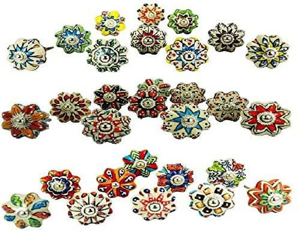JGARTS, 1.5'' Dotted Mix Color Ceramic Cabinet & Furniture Pulls with Chrome Hardware 20 Piece