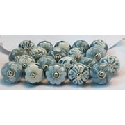 JGARTS 10 Knobs Grey & White Cream Hand Painted Ceramic Knobs Cabinet Drawer Pull Pulls New (10)