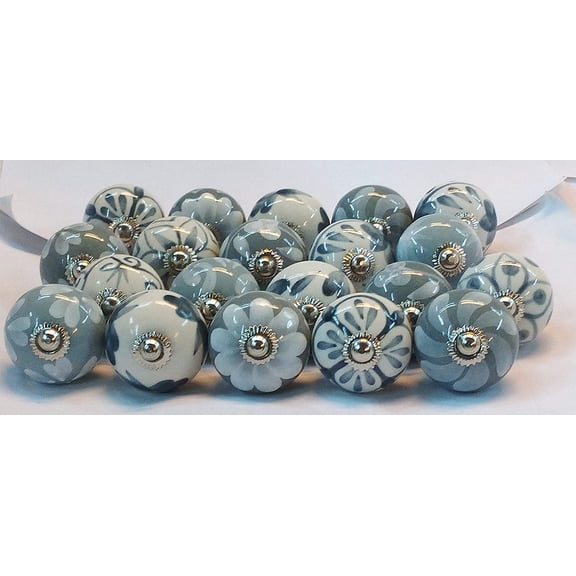 JGARTS 10 Knobs Grey & White Cream Hand Painted Ceramic Knobs Cabinet Drawer Pull Pulls New (10)