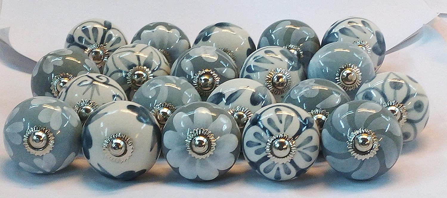 JGARTS 20 Grey & White Cream Ceramic Pottery Door knobs Cabinet Handle Cupboard Pulls Drawer Puller knob