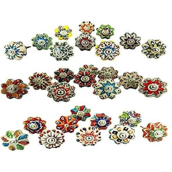 JGARTS Small 1" Knobs Assorted Rare Hand Painted Ceramic Knobs Cabinet Drawer Pull Pulls (30)
