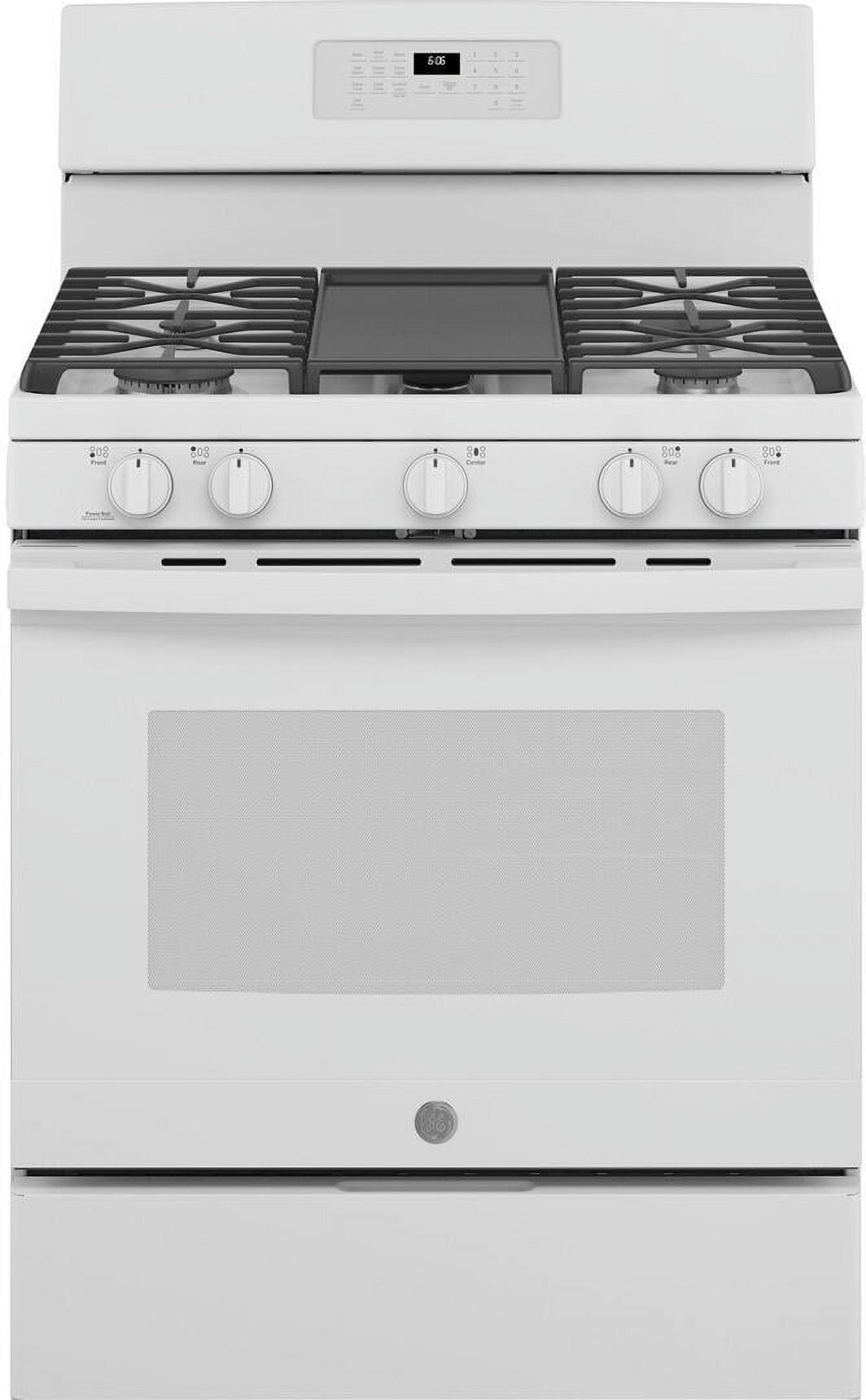 JGB660DPWW 30 inch ; White Gas Range with 5 cu. ft. Capacity; 5 Burners