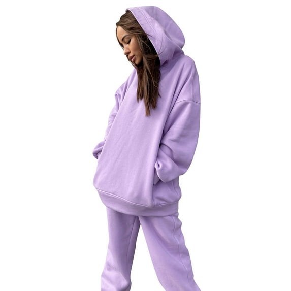 JGGSPWM 2 Piece Sweatsuits for Women Casual Active Wear Outfit Jogger Set Fall Fashion 2023 Matching Pajama Pjs Lounge Wear Purple XL