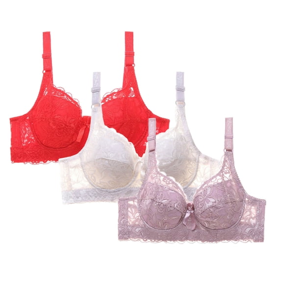 JGGSPWM 3-Pack Womens Lifting Gathering Bras Plus Size Adjustable Strap Underwire Support Lace Cover Everyday Bra Gray XXXL