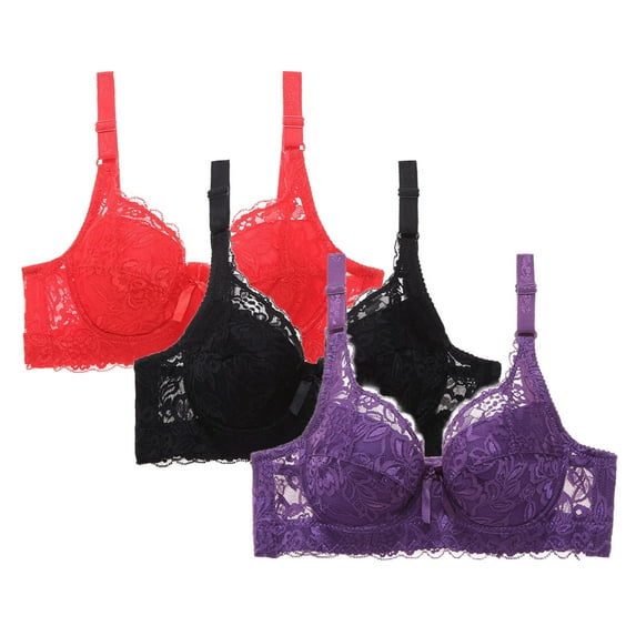 JGGSPWM 3-Pack Womens Lifting Gathering Bras Plus Size Adjustable Strap Underwire Support Lace Cover Everyday Bra Multicolor XXXL
