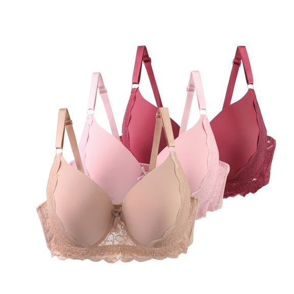 JGGSPWM 3 Pcs Women's Large Size Jacquard Bra Thin with Steel Ring Top Support Anti-Sagging Gathered Cup Underwear Red 115C