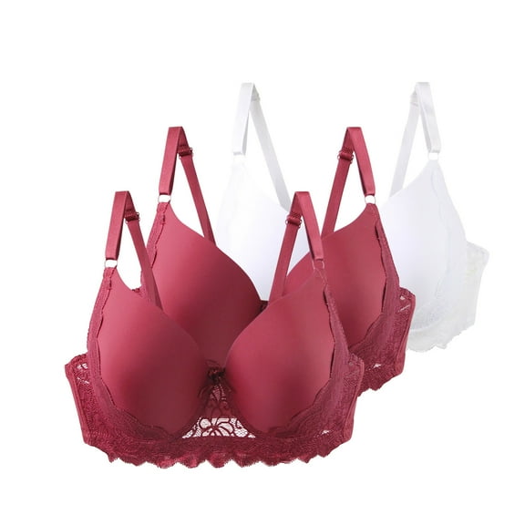 JGGSPWM 3 Pcs Women's Large Size Jacquard Bra Thin with Steel Ring Top Support Anti-Sagging Gathered Cup Underwear White 105C
